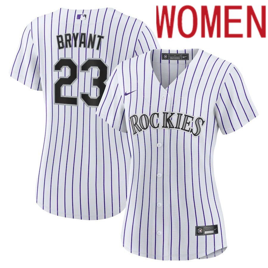 Women Colorado Rockies #23 Kris Bryant Nike White Purple Replica Player MLB Jersey